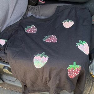Black Strawberry Sequin Tee